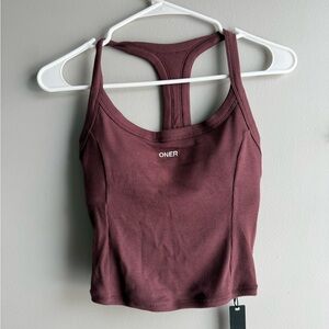 Oner Active Mellow Rib Racer Back Mid Vest with Built in Bra Shelf Velvet Mocha